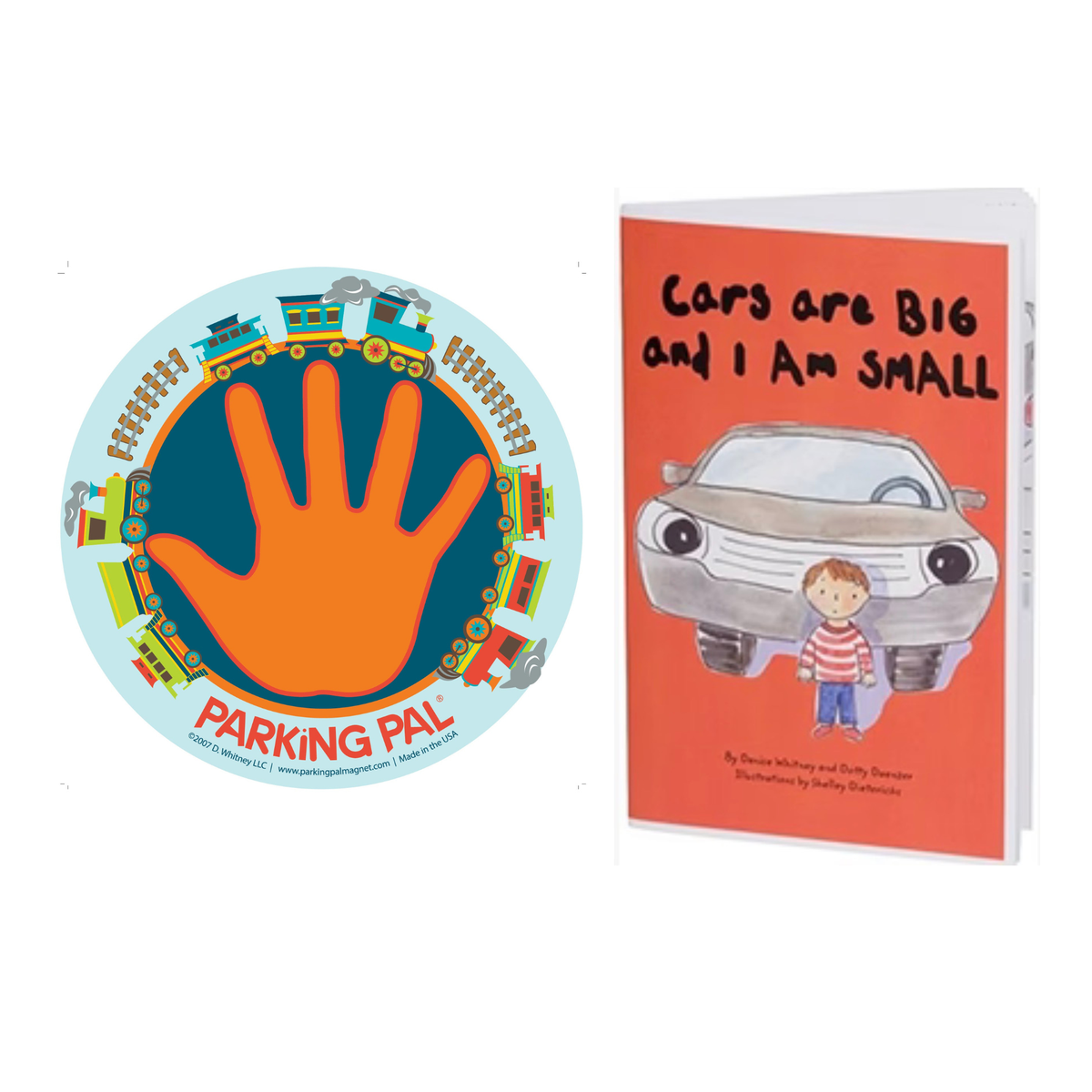Train Parking Pal magnet with Cars are Big and I am Small book combo pack