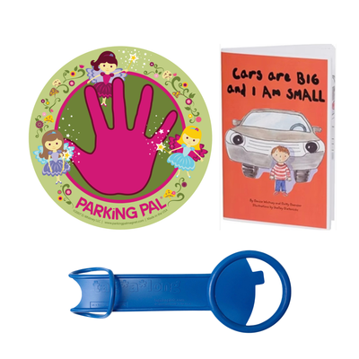 Fairy Parking Pal magnet, Cars are Big and I am Small book, and tag-a-long handle bundle