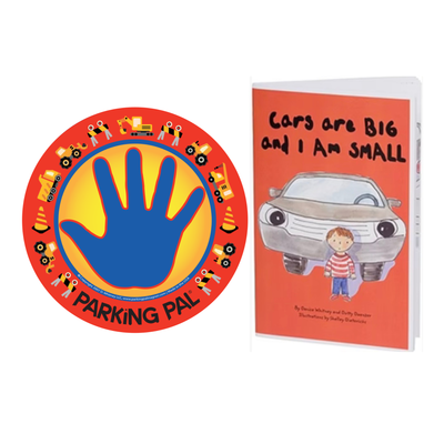 Construction Parking Pal magnet with Cars are Big and I am Small book combo pack