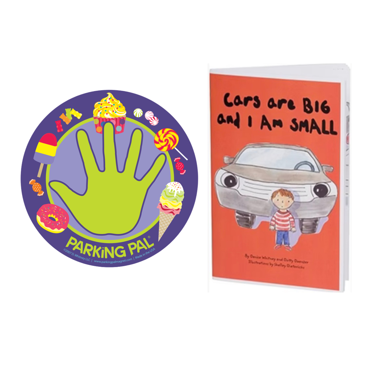Sweet Treats Parking Pal magnet with Cars are Big and I am Small book combo pack